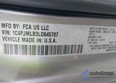 2020 Jeep Cherokee Latitude Plus 4X4 из США, поврежденный, VIN 1C4PJMLB3LD645707